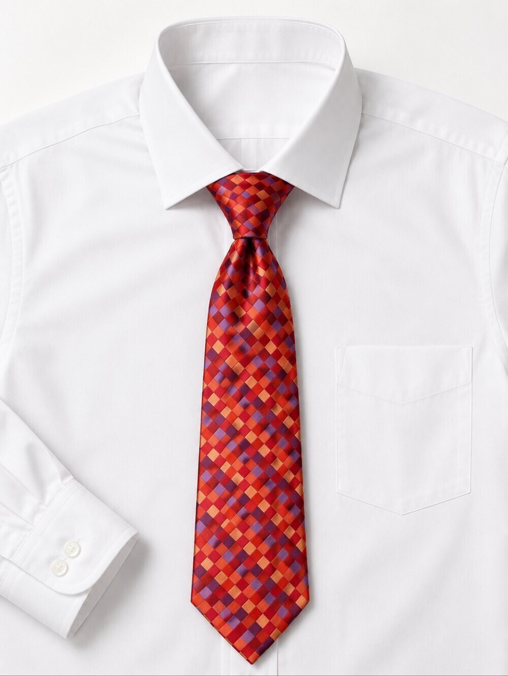 Ted Baker 100% Silk Check Tie Red Orange Blue Purple Coral Designer Necktie